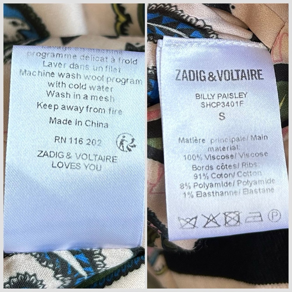 Zadig & Voltaire Pink Cream Billy Reversible Bomber Jacket Paisley Corolle Sz S - Picture 15 of 16